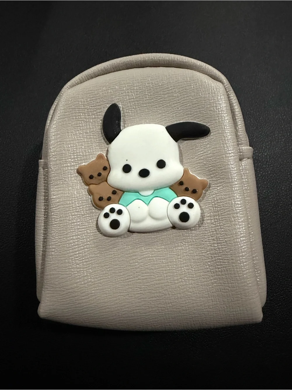 Cute Puppy Mini Backpack Charm - Beige with White & Black Puppy key chain